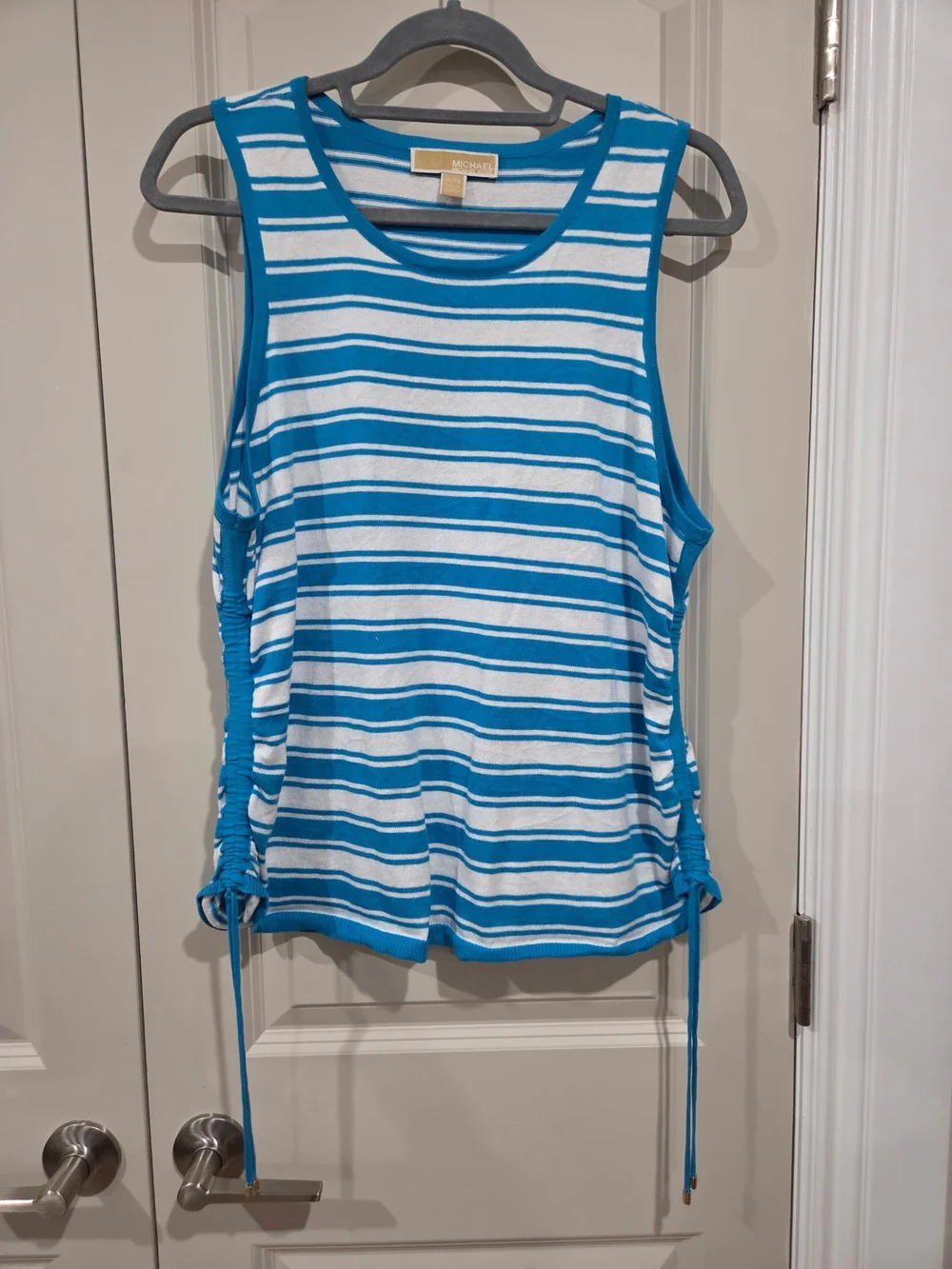Michael Kors Blue and White Striped Tank with Side Ties In Milos Blue XL NWOT